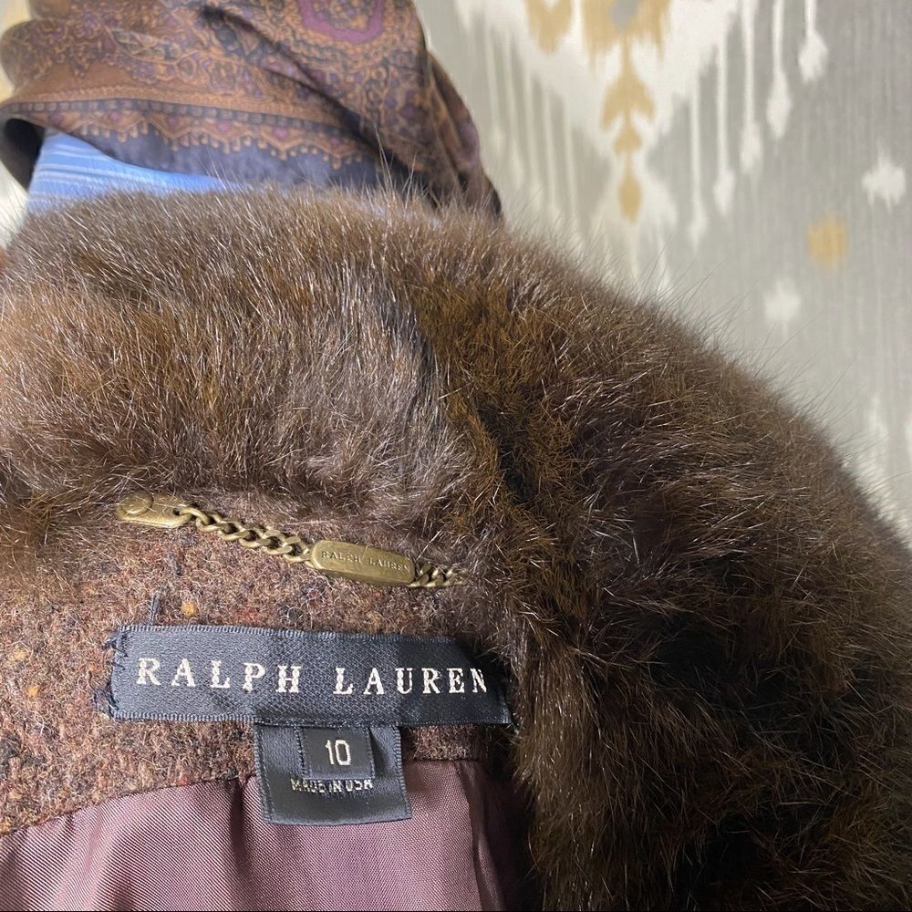 Ralph Lauren Cocoa Brown Lamb Tweed & Opossum Collar Full Length Coat - Picture 3 of 16